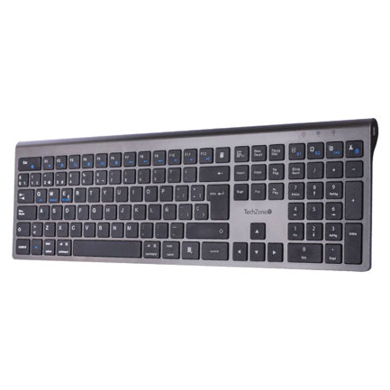 Teclado TechZone Hefestos Recargable Multipunto Bluetooth 10m de Alcance Color Plata