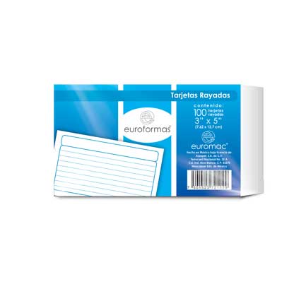 Tarjeta euroformas bibliografica rayada 3x5 c/100