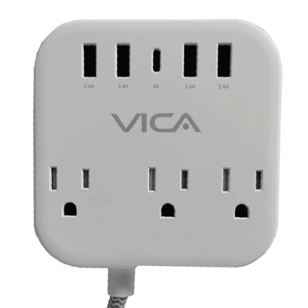 Supresor De Picos VICA USB 7P Con 3 Tomas 1.5m Puertos 4xUSB-A 1xUSB-C