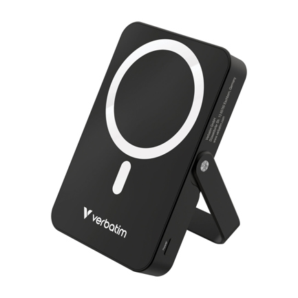 Cargador Magnético Verbatim con carga inalámbrica de vidrio con soporte de 10 000 mah color Negro