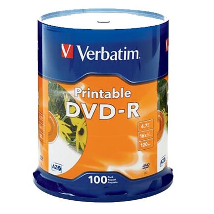 Dvd-r verbatim 4.7gb 16x blanco ink printable spindle c/100