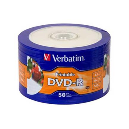Dvd-r imprimible verbatim 16x4.7gb superficie bca c/50pza