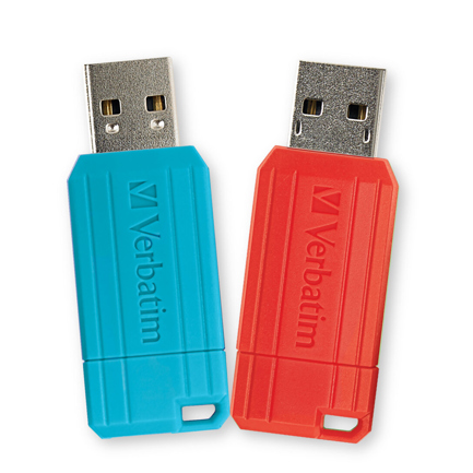 Memoria USB Verbatim PinStripe 64 GB 2PK Rojo - Azul Caribe