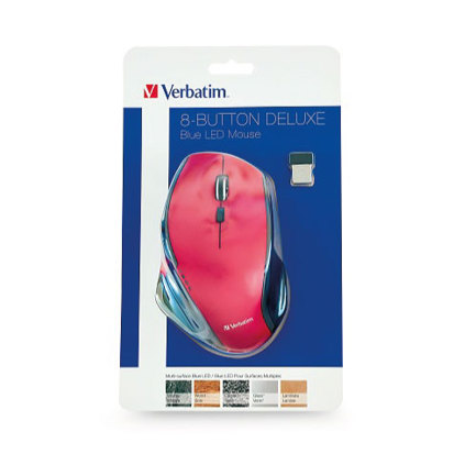 Mouse VERBATIM Inalámbrico Ergonómico de 8 botones Blue LED Control DPI . Rojo 2
