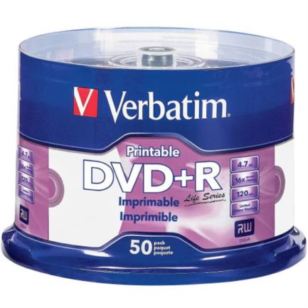 Dvd+r verbatim life series white 4.7gb 16x imprimible inyección de tinta paq c/50
