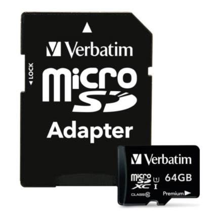 Memoria verbatim microsdhc premium 64 gb clase 10 uhs-i v10 u1 con adaptador negro