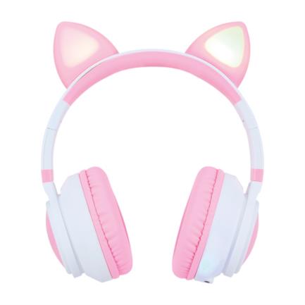 DIADEMA VORAGO HPB-300K BLUETOOTH/3.5MM ROSA/BLANCO KITTEN RGB 6HRS