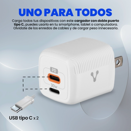 Cargador para Pared Vorago AU-355 Fast Charge 3.0 A 1 USB C 30W Color Blanco