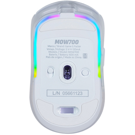 Mouse Game Factor MOW700 Carcasas Intercambiables 2.4G+BT Pixart 3395 26.000 DPI RGB Blanco