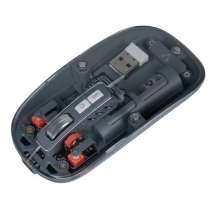 Mouse Transparente VORAGO MO-415 Inalámbrico Bluetooth USB 2.4G hasta 1.600 DPIS Recargable 2