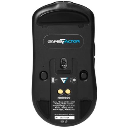 Mouse Game Factor MOW800 Inalambrico Wireless 2.4G BT Pixart 3395 26.000 DPI 4K HZ Base RGB Ultra Ligero 56G Negro 4