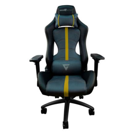 Silla game factor cgc650 tapizado automotriz reclinable descansa brazos 4d altura ajustable frenos color negro-amarillo