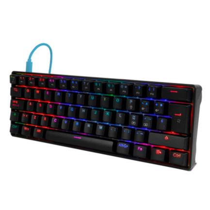Teclado Mecánico Game Factor KBG560 RGB Teclas Extras Blue Intercambiables Blue Switch USB Color Negro