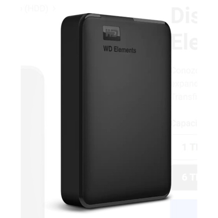 Disco Duro Externo Western Digital 6TB Portatil Elements USB 3.2 Gen 1 Color Negro