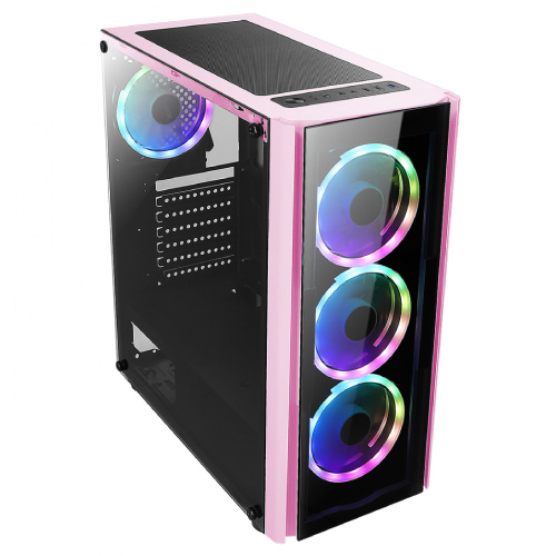 Gabinete Gamer Mid Tower Xzeal XZ110-1 ATX Panel Izq. Vidrio  Aluminio 1xUSB3.0  1xUSB2.0  1x3.5mm  3 Fan RGB Rosa