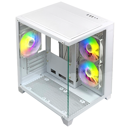Gabinete Xzeal Panzer II Cubo M-ATX/ITX 2xUSB1.0 + 1x USB3.0 + 3.5 mm + 3 Fans ARGB Blanco 3