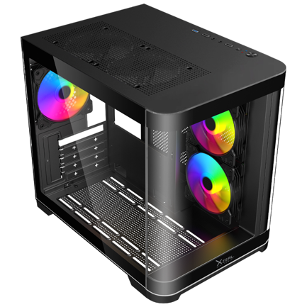 Gabinete Curvo Xzeal M-ATX/ITX 2x USB 2.0 + 1x USB 3.0 + 3.5 mm + 3 Ventiladores RGB Negro 2