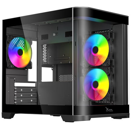 Gabinete Curvo Xzeal M-ATX/ITX 2x USB 2.0 + 1x USB 3.0 + 3.5 mm + 3 Ventiladores RGB Negro 3