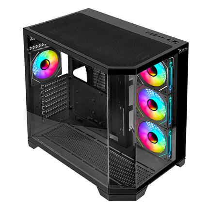 Gabinete Gamer Xzeal Mid Tower XZ150 ATX Panel Vidrio + Metal 2xUSB1.0 + 1xUSD3.0 + 1x3.5mm + 4 ARGB Ventiladores Negro