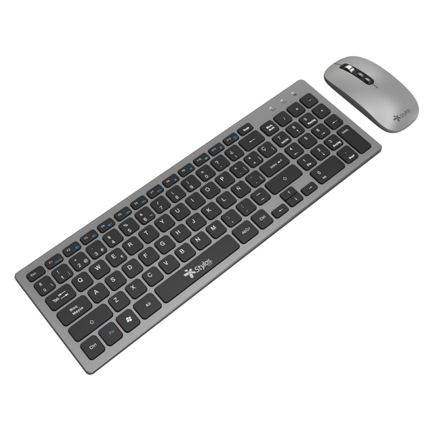 Kit Teclado y Mouse Inalámbrico Stylos Recargable 2 en 1 Gris Teclado 96% Membrana 96 Teclas Conexión USB