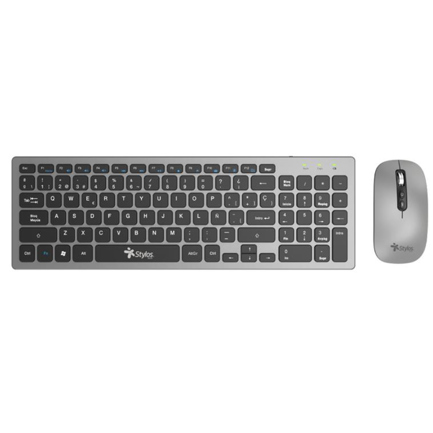 Kit Teclado y Mouse Inalámbrico Stylos Recargable 2 en 1 Gris Teclado 96% Membrana 96 Teclas Conexión USB 2