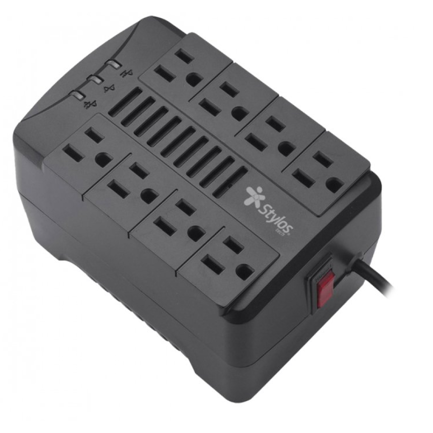 Regulador de Voltaje Stylos RE650 1200VA 650W 8 Contactos NEMA Negro