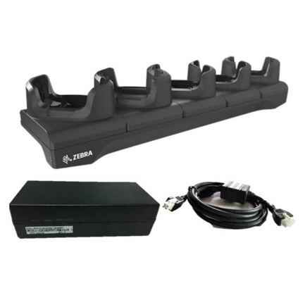 Base de carga Zebra hasta 5 equipos TC53/TC58 c/funda Incluye (PWR-BGA12V108W0WW) (CBL-DC-318A1-01) (SHIM-CRD-TC5-GRY)