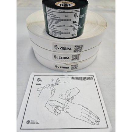 Pulseras Zebra de poliester 1x11 pulg TT Z-Band 4000 Nucleo 3pulg  530pzs/Cja con 3 Rollos + cinta de resina 5095