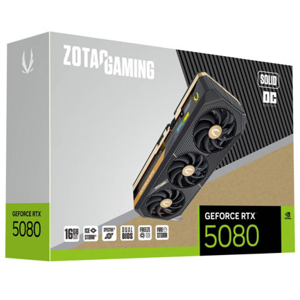 Tarjeta de Video Zotac Gaming Solid OC GeForce RTX5080 OC 16GB RGB Triple Fan RGB GDDR7 PCIe 5.0 x16 1xHDMI 3xDP 2