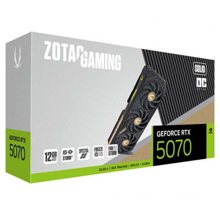 Tarjeta de Video Zotac Gaming Solid OC GeForce RTX5070 OC 12GB RGB Triple Fan GDDR7 192-bit PCIe 5.0 x16 1xHDMI 3xDP 2