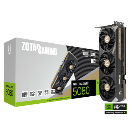 Tarjeta de Video Zotac Gaming Solid Core GeForce RTX5080 16GB Triple Fan RGB GDDR7 PCIe 5.0 x16 1xHDMI 3xDP