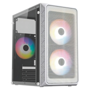 Gabinete Mini Torre Acteck Doom Pro Mesh GI730 M ATX fuente 600W tres ventiladores FRGB USB cristal frente mesh blanco