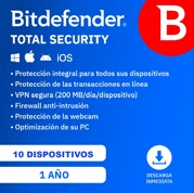 Licencia Antivirus Bitdefender ESD Total Security MD 1 Año 10 Usuarios