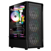 Gabinete Balam Rush Gamer Dragonfly Hex GM560 media torre ATX negro 4 ventiladores ARGB panel de cristal frontal mesh