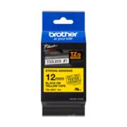 Cinta Brother TZES631 Laminada Súper Adhesiva Texto Negro Fondo Amarillo 12mmx8m