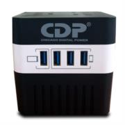 Regulador de voltaje CDP RU-AVR604 600VA/300W indicadores LED de funcionamiento 4 contactos NEMA 5-15R y 4 puertos USB