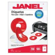 Etiquetas Adhesivas Janel Láser J-5931 CD 117mm Caja 200 Etiquetas x Paquete