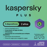 Licencia Antivirus ESD Kaspersky Plus 2 Años 3 Dispositivos 2 Cuentas KPM