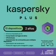 Licencia Antivirus ESD Kaspersky Plus 2 Años 10 Dispositivos 5 Cuentas KPM