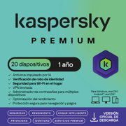 Licencia Antivirus ESD Kaspersky Premium 1 Año 20 Dispositivos 10 Cuentas KPM