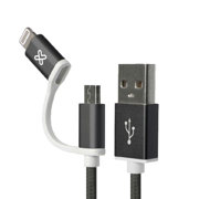 Cable 2 en 1 Klip Xtreme  Lightning y Micro USB KAC-210BK trenzado Certificado Apple 1m Negro