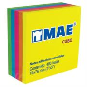 Notas Adhesivas Mae Cubo Neón 3x3" 5 Colores C/400 Hojas