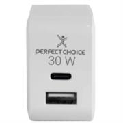 Adaptador de Corriente Perfect Choice 30W Carga Rápida Puertos USB C+A Blanco