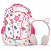 Kit Perfect Choice de Mochila Brooklyn Flores y Audífonos Catto color Rosa
