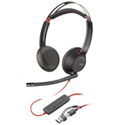 POLY Auriculares estéreo Blackwire 5220 + conector de 3.5 mm + adaptador USB-C/A