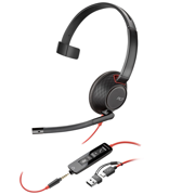 Audifonos Monoaural Poly Blackwire 5210 con Conexión USB-C de 3.5mm y Adaptador USB-C a USB-A