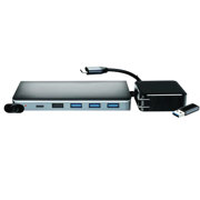 Hub TechZone Silvery 1A Docking Station Bulk 13en1 con Alta Velocidad Miltipuerto HDMI 4K Incluye Adaptador de CA/CC