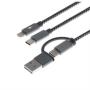 Cable Multifuncional XTech XTC-560 Carga 5 en 1 Trenzado 1.2m USB A o C a Micro USB Lightning o Tipo C Color Gris