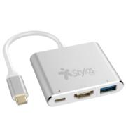 Hub 3 en 1 Stylos USB C a HDMI + USB 3.0 + USB C con Caja Gris