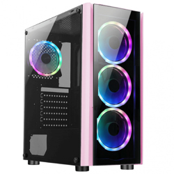 Gabinete Gamer Mid Tower Xzeal XZ110-1 ATX Panel Izq. Vidrio  Aluminio 1xUSB3.0  1xUSB2.0  1x3.5mm  3 Fan RGB Rosa